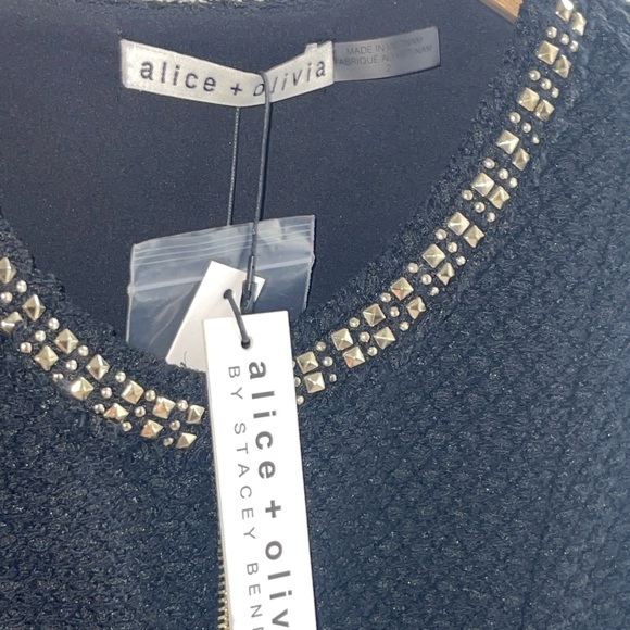 NWT ALICE + OLIVIA LACHLAN BLACK LINED MINI DRESS POCKETS GOLD BUTTONS Size 2 - Picture 4 of 10